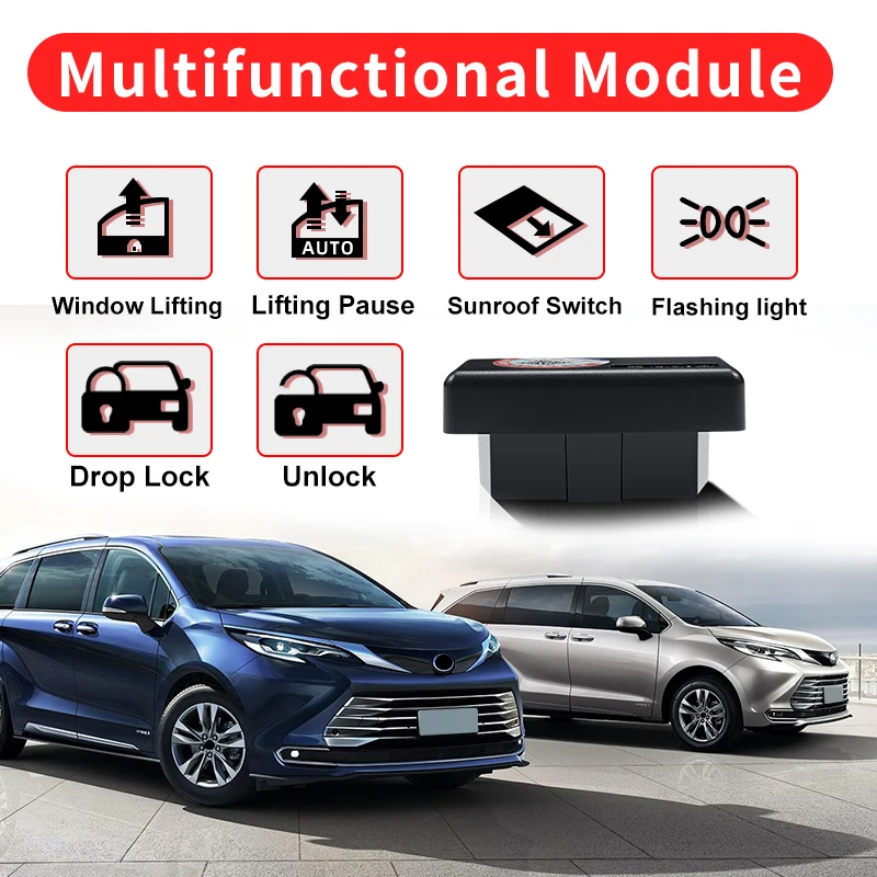 For 2022 Toyota Sienna XL40 Automatic Window Close Rearview Mirror Folding Locking Door OBD Data Module Modification Accessories