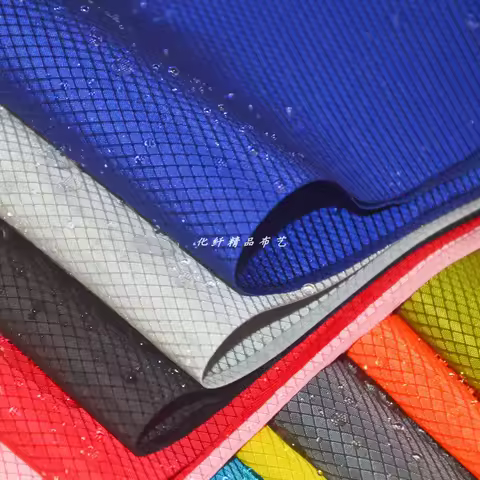 210D Rhombus Grid Jacquard Waterproof Fabric PU By The Meter for Backpack Tents Handmade DIY Sewing Tear-proof Oxford Cloth Red