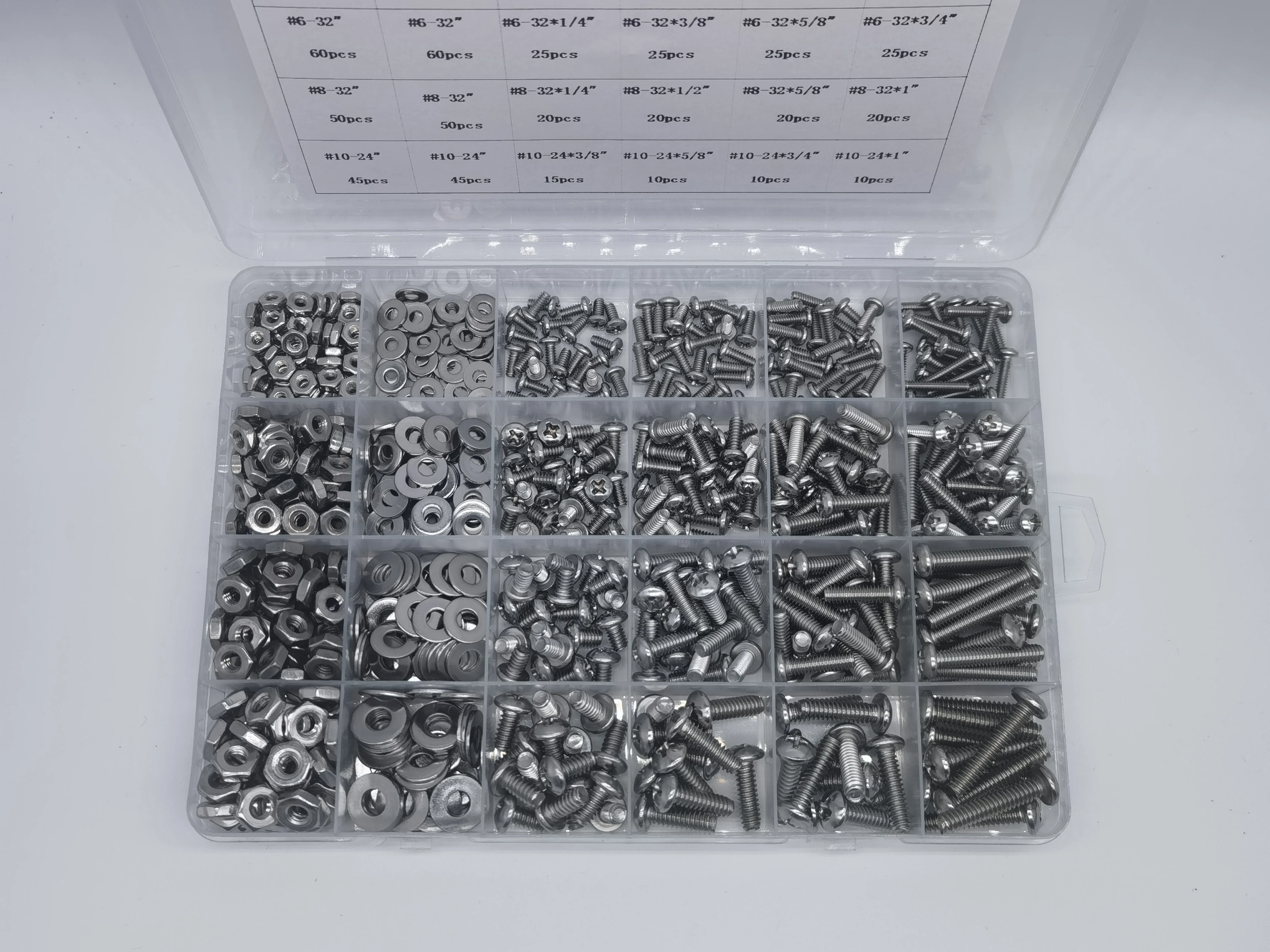 750 Pcs #4-40#6-32#8-32#10-24Phillips Pan Head Assortment Stainless Steel Bolts Nuts Flat Washers Nuts Bolts 304 Stainless Steel