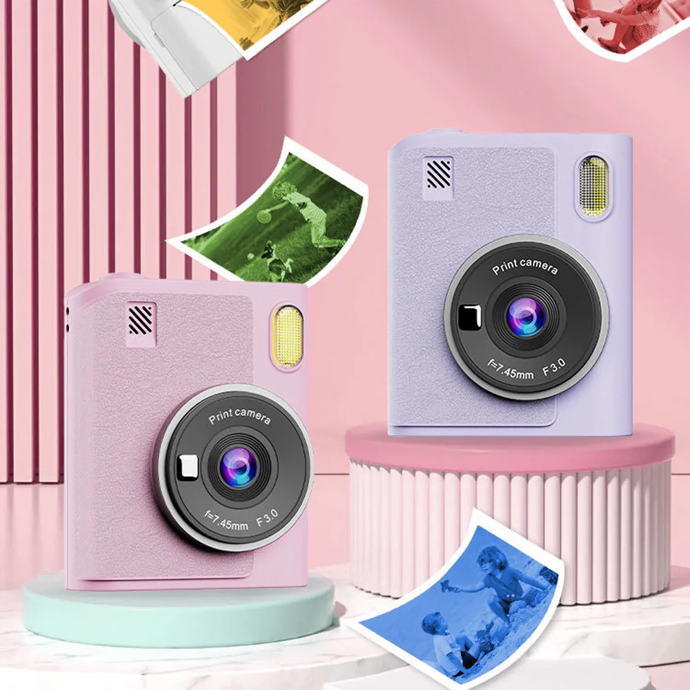 子供用インスタントプリントカメラおもちゃ、カラープリント、楽しいフィルター、ミラー効果、DIYアート用カラーマーカー付き、男の子女の子へのギフトに最適