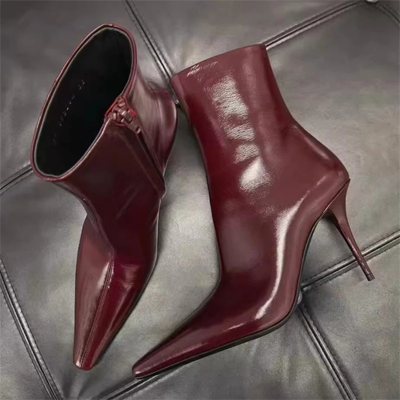 

Aneikeh Autumn Winter Vintage Style Sexy Thin High Heels Women Ankle Boots Fashion Zipper Pointed Toe Striptease Prom Shoes