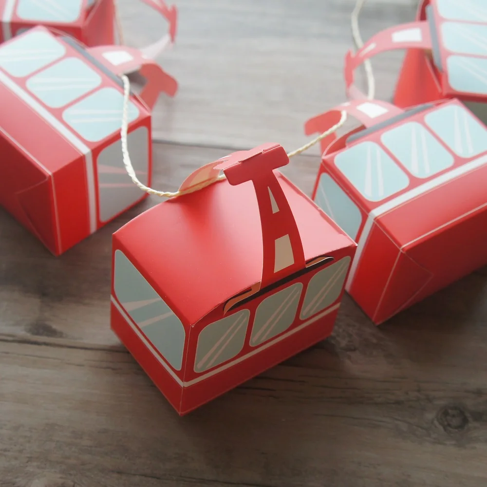 10pcs Red Red Cable Car Paper Box As Soap Candle Cookie Candy Little Gift Packaging Birthday Baby Shower Favors Gifts Decor