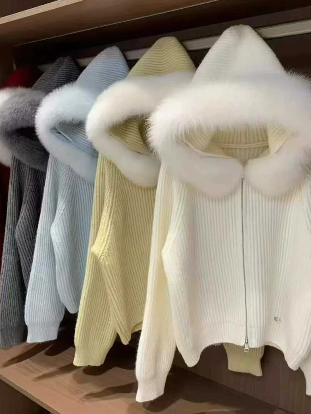 Women's Zipper Hooded Knitted Sweater Coat Large Fur Collar Casual Style Comfortable Fit Soft Polyester Fiber Long Sleeve Car...