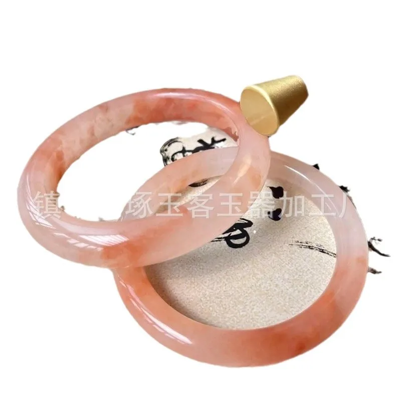Peach Blossom Brewing Bracelet Xinjiang Golden Silk Jade Round Bar Peach Blossom Brewing Ice Transparent Grapefruit Color Circle