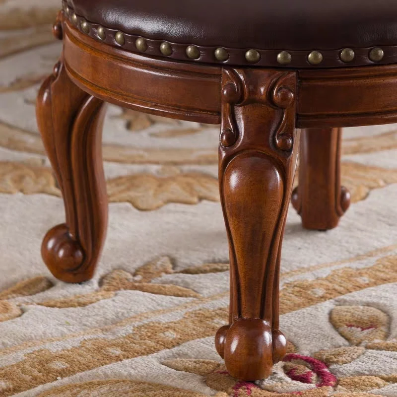 Round stool rotating coffee table solid wood leather low European children's shoe changing living room sofa