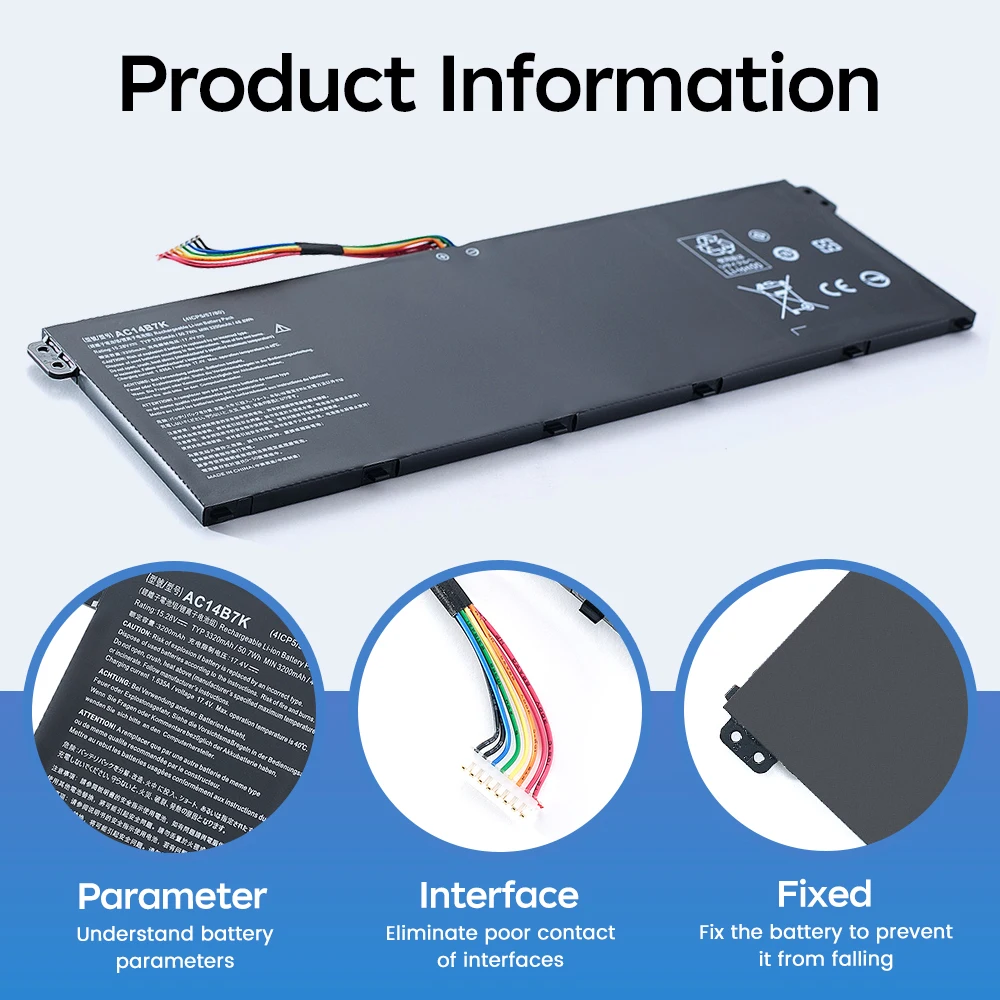 AC14B7K Laptop Battery For Acer Spin 5 SP515-51GN Swift SF314-52 For Acer Nitro 5 AN515-42 15.28V 3320mAh 50.7WH
