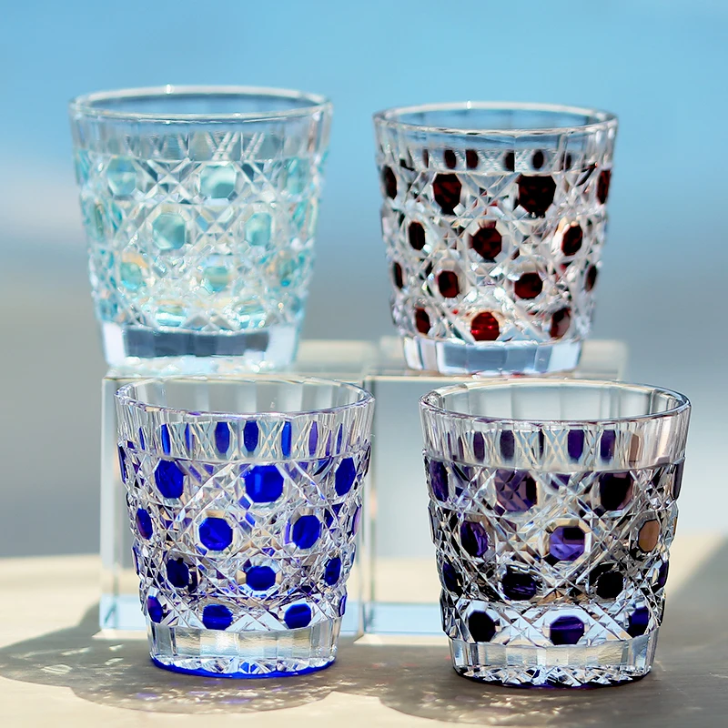 

35ML Little Sake Glass With Longan Pattern Japanese Edo-Kiriko Cut Glass Style Blue Black Purple Sky Blue