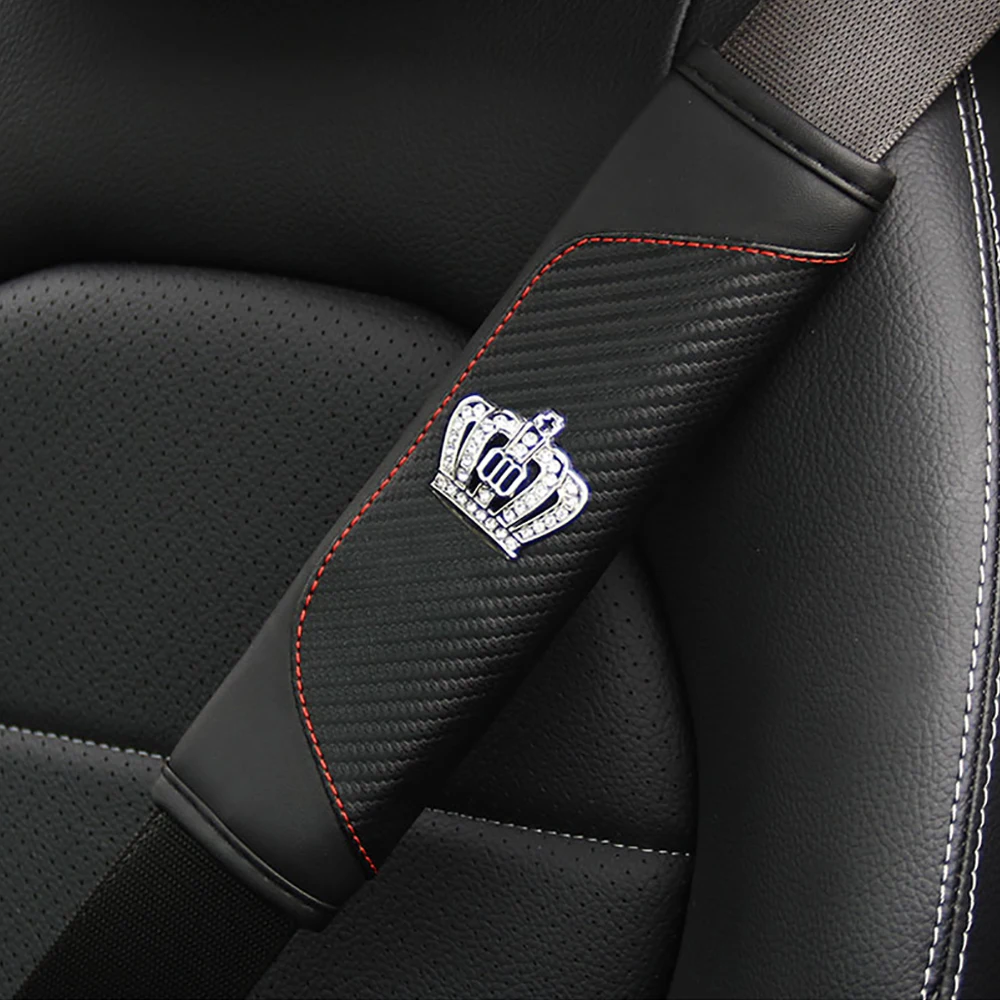 Car Accessories Seat Belt PU Leather Seat Belt Shoulder Cover Comfortable Flash Diamond Inlaid Crown Protect Seat Belt Liner