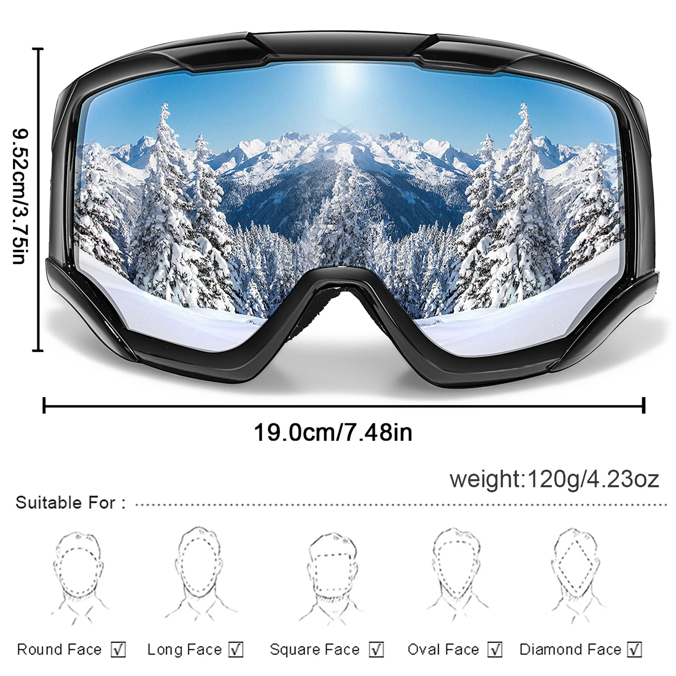 Snowboard Snowmobile Ski Goggles Outdoor Sport Windproof Double Layers Anti-fog UV400 Eyewer Big Ski Mask