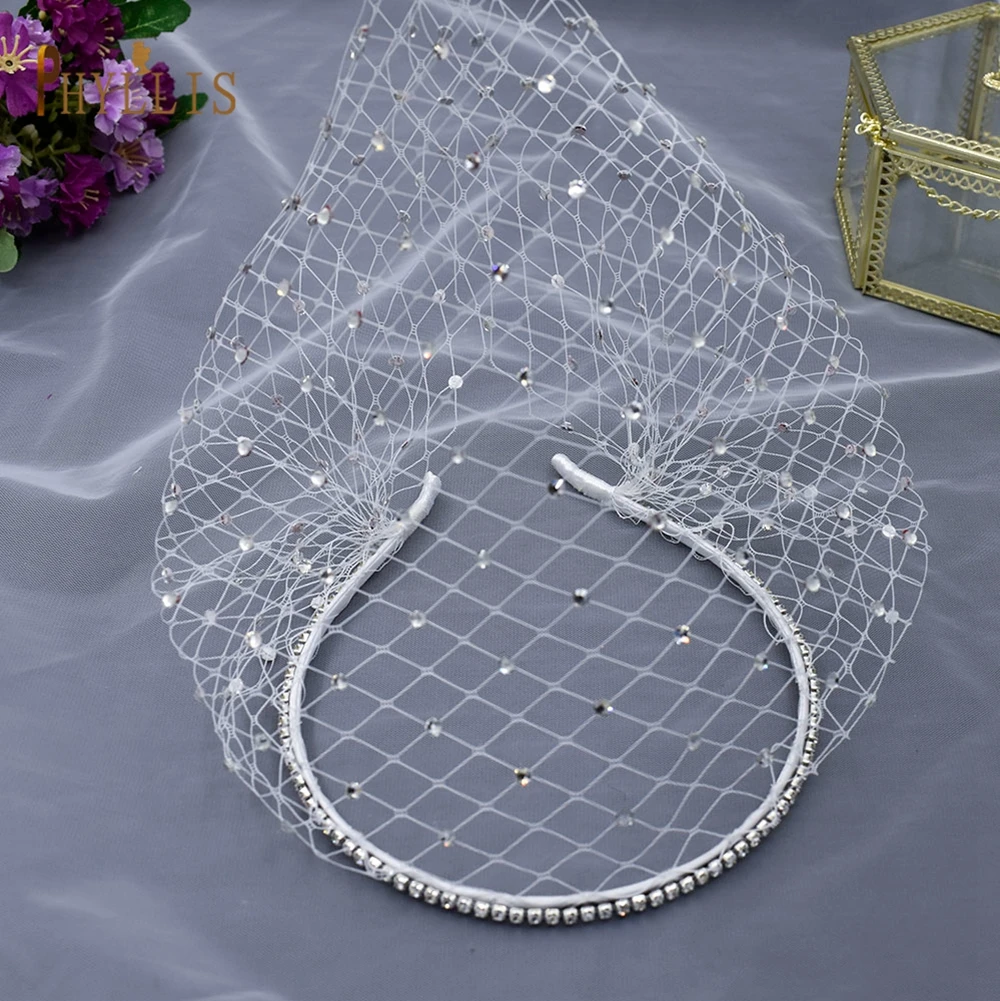 JM22 Bridal Birdcage Veil Charming Wedding Veil Rhinestone Headband Veils for Bridal Fascinator Bride Headpiece Women's Hat