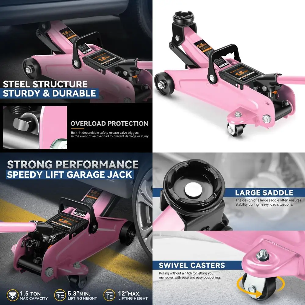 

Heavy-Duty Single-Piston Steel Hydraulic Car Jack, Pink, 5.3-12 Lift Range