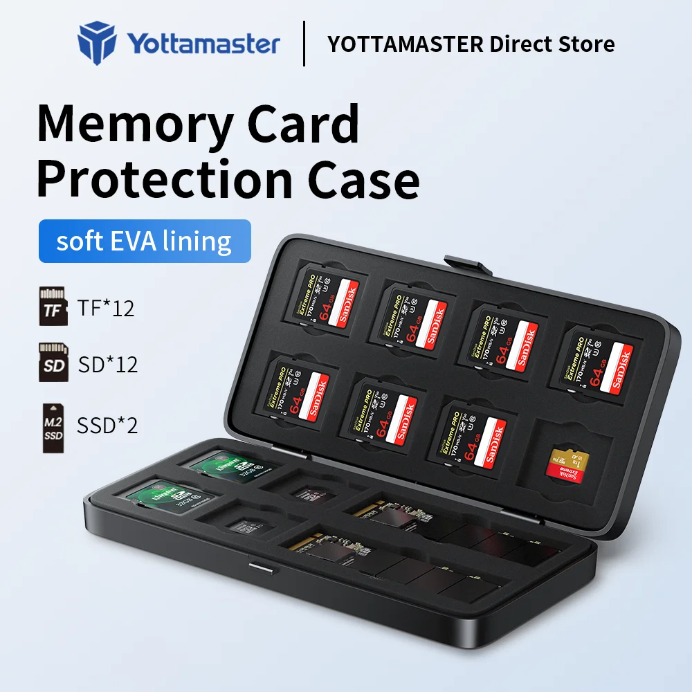 Yottamaster Card Case Holder Water Resistant Anti-Shock Memory Card Case SSD Micro SD TF Card Storage Organizer Protector Cover