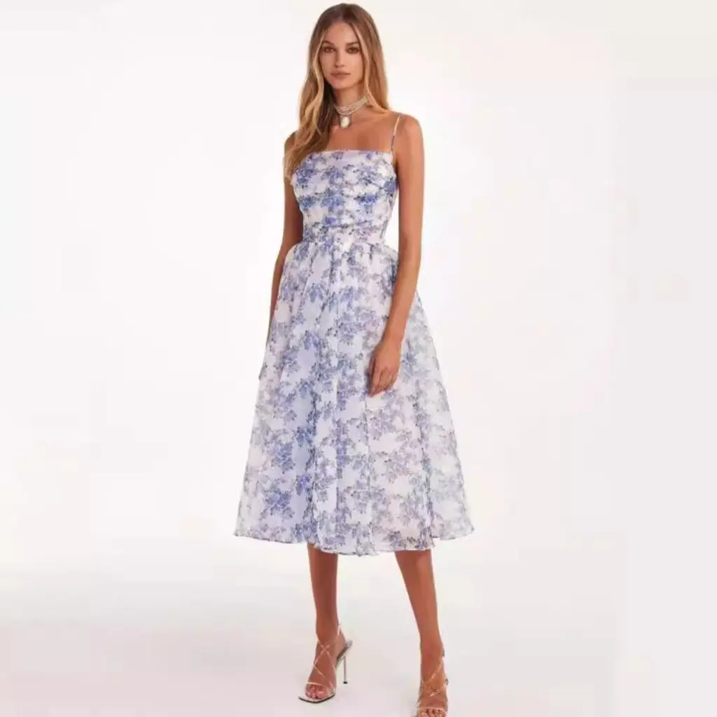 Spring Summer Shoulder Chiffon Evening Dress for Women Elegant Fairy Style European American Fashion New