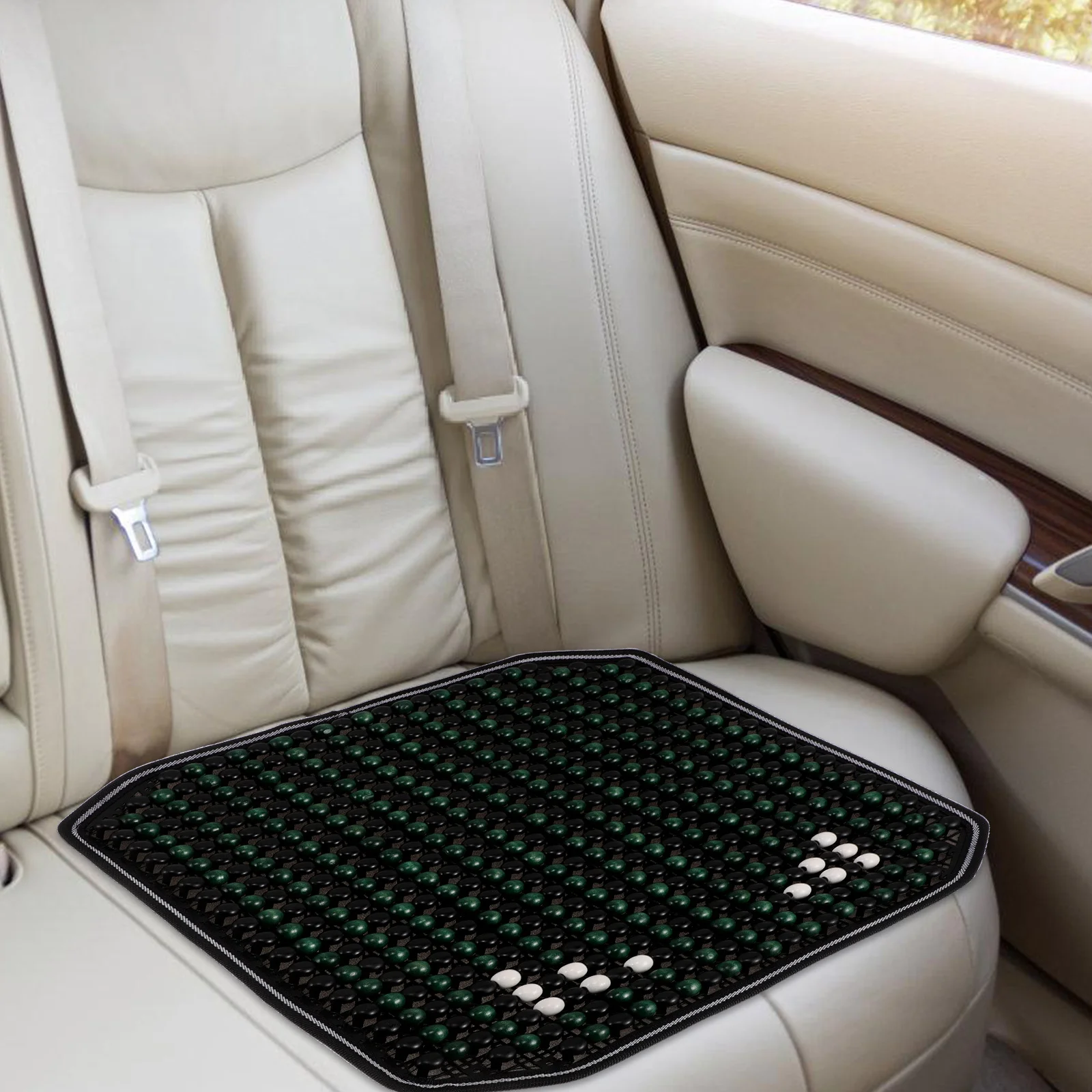 مجموعة غطاء مقعد السيارة المطرز، خرزة خشبية مريحة غير قابلة للانزلاق، وسادة قيادة مريحة لجميع المواسم للسيارات والمركبات