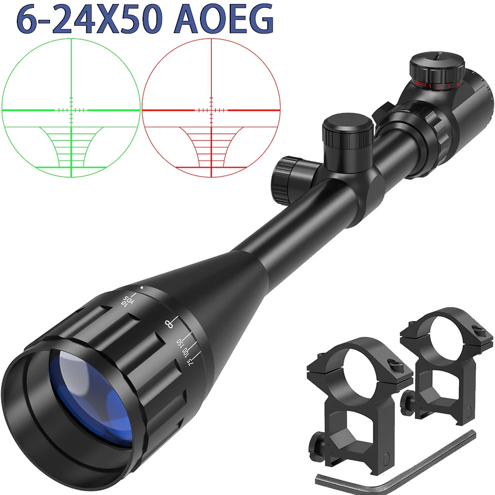 6-24X50 AOEG Hunting Rifle Scope Red/Green Illuminated Rangefinder Reticle Long-Range Shooting Tactical Optics Sight for Airsoft