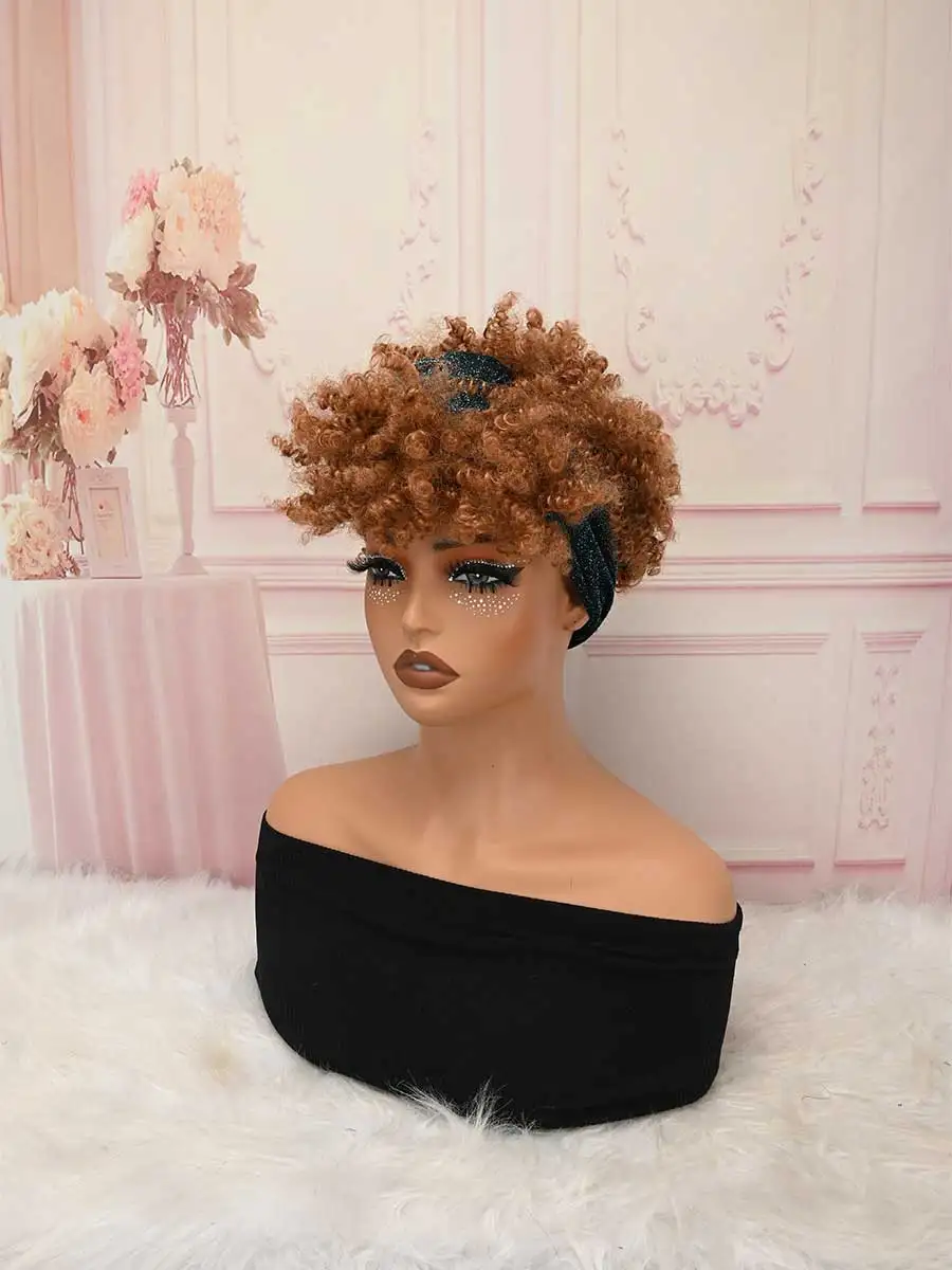 Sparkly Turban Afro Puff Curly Synthetic Wig