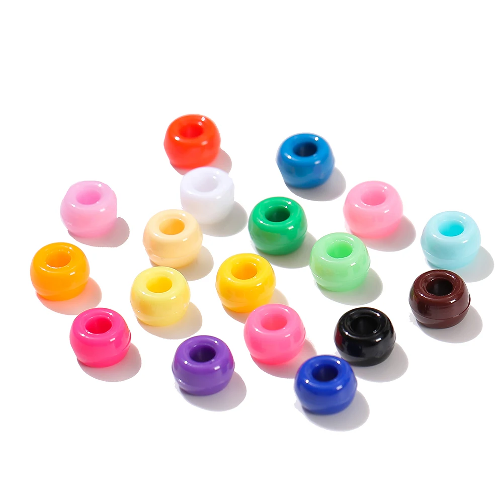 100Pcs/Lot 9mm Multicolor Acrylic Big Hole Spacer Loose Beads For DIY Craft Kid Jewelry Necklace Bracelets Making Supplies