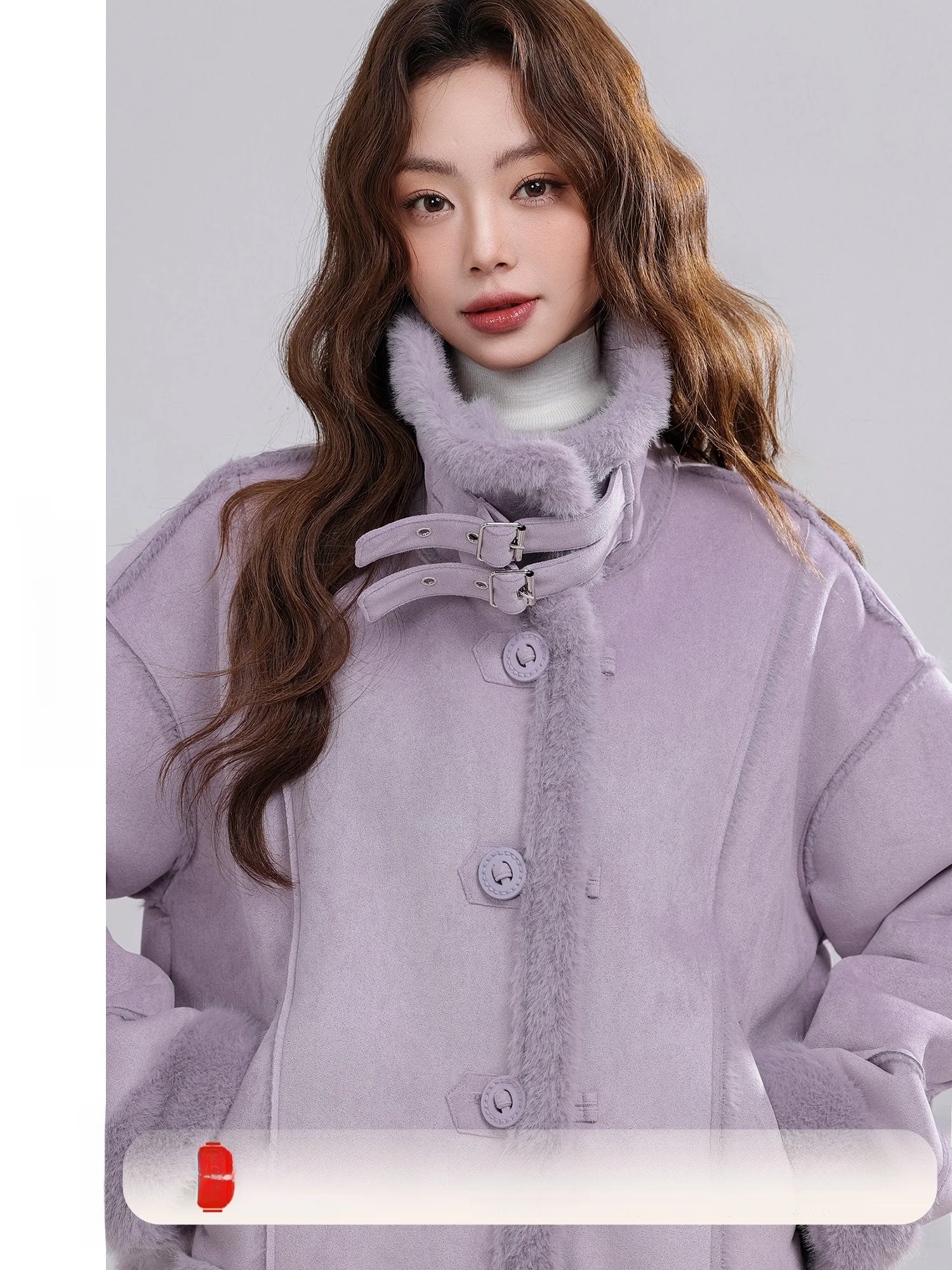 

Yuxiang Cloud Musoom Lightly ed, винтажный дизайн, фиолетовый воротник-стойка, кожаная меховая интегрированная верхняя одежда, женская зимняя новинка...