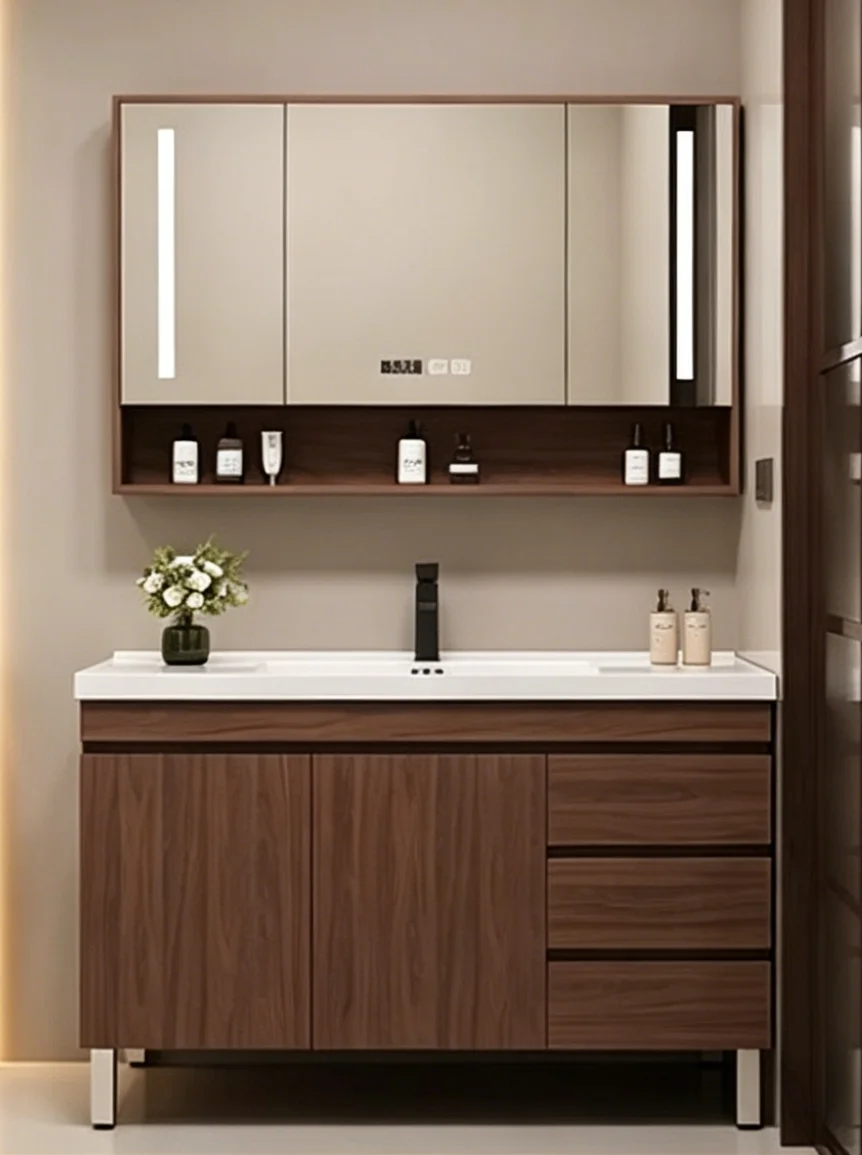 Luxury Modern Fashion Customized Bathroom Sink Led Mirror Vanity Cabinets Floor Stand Bathroom Cabinet With Sink
