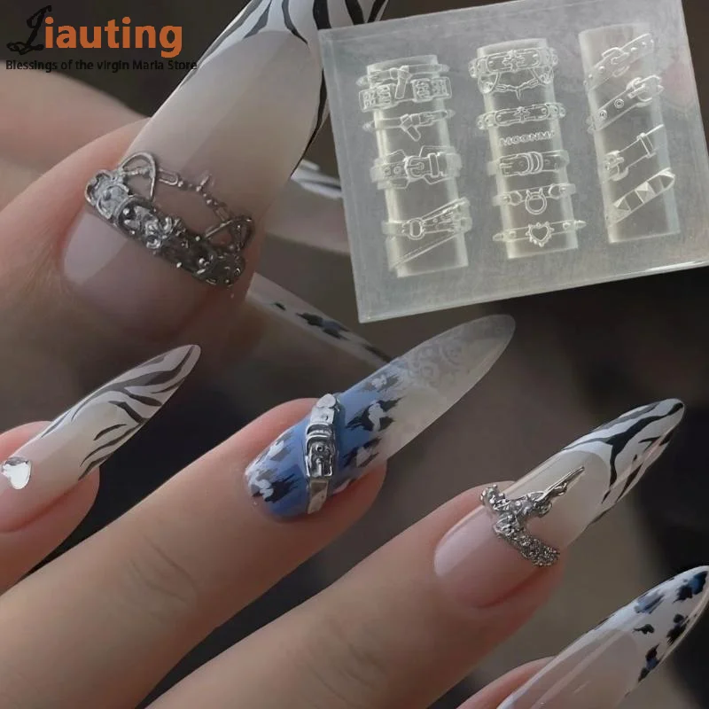 Molde de silicona transparente para decoración de uñas, hebilla de cinturón, flor, mariposa, trébol de cuatro hojas, molde para decoración de uñas 3D, plantilla de manicura