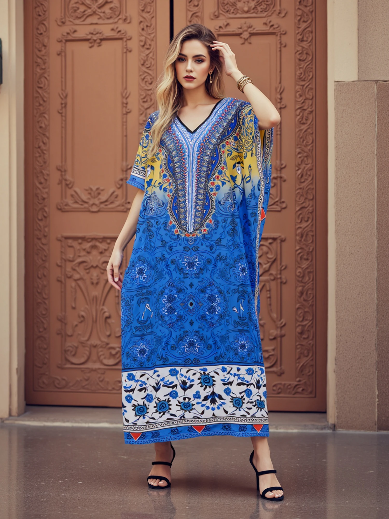 Bohemian Floral Print Maxi Dress with Tassel Tie Waist and Ruffle Hem for Women s Summer Vacation Beach Cover Up