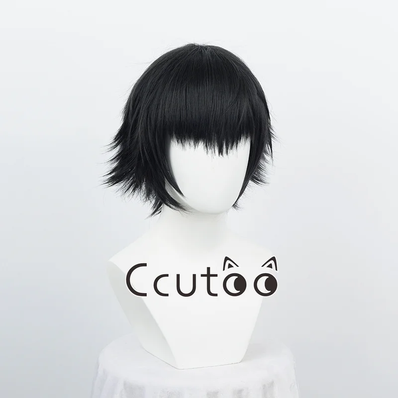 ccutoo Mary Lady Cosplay Wig Short Black Grey Mixed Styled Heat Resistant Synthetic Hair for Halloween Carnival Party Props