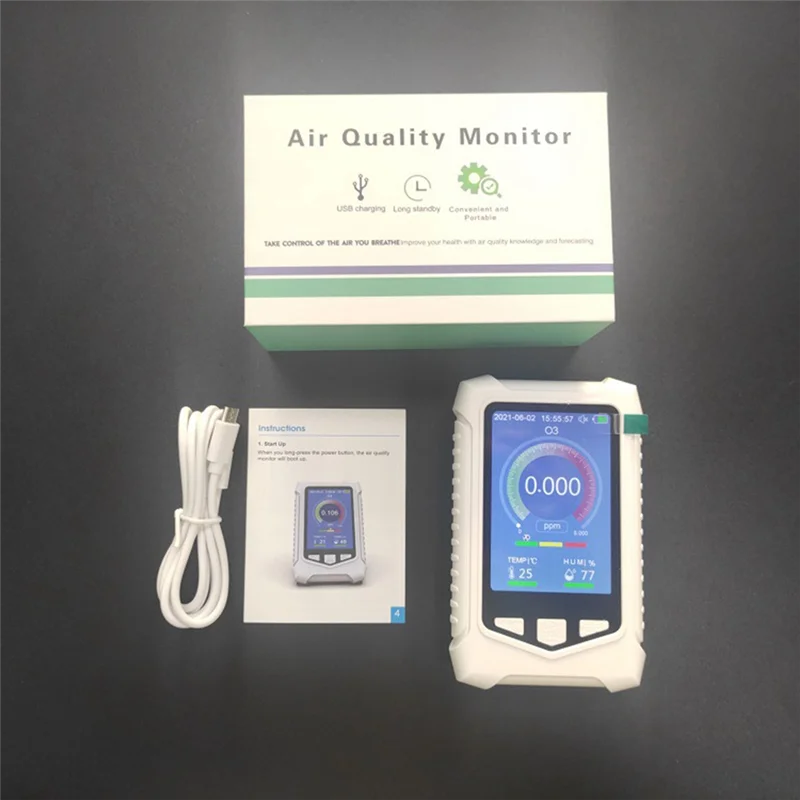 Air Quality Monitor, 3.5 Inch TFT Multifunction O3 Air Quality Monitor for Air Quality Temperature Humidity Detection