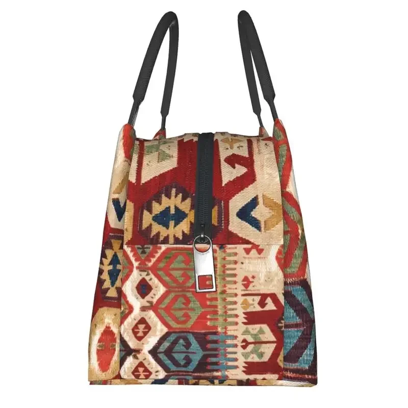 Aksaray Tribal Antique Turkish Kilim Print Insulated Lunch Bags for Women Leakproof Vintage Bohemian Ethnic Art Lunch Tote