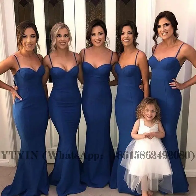 

Dark Blue Summer Beach Bohemian Bridesmaid Dresses Spaghetti Straps Maid of Honor gowns Wedding Party dress Chea