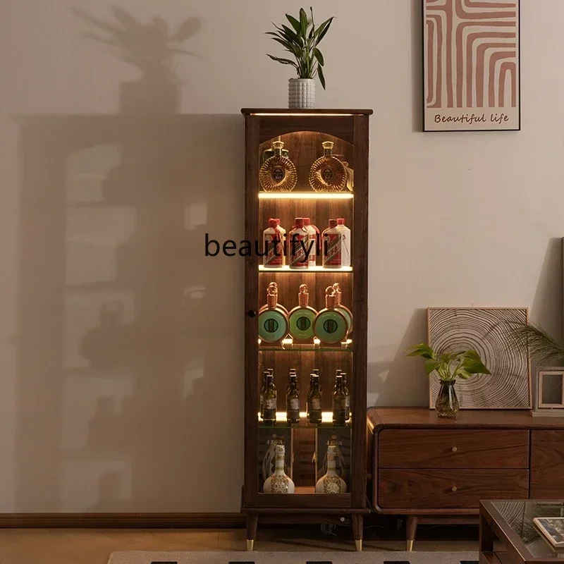 

YH Y Household solid wood display cabinet, black walnut bookcase, locker, living room glass window, simple and light luxury