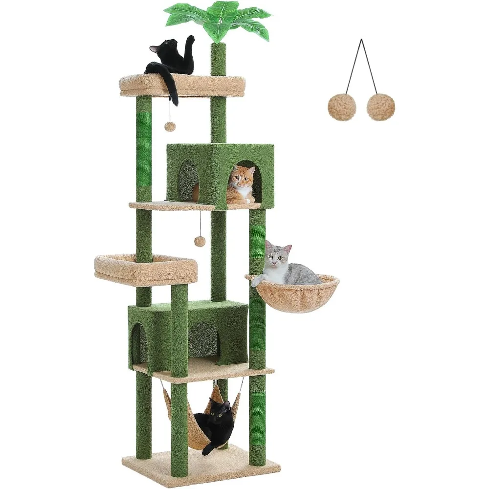 

75-Inch Tall Cat Tree with 2 Condos for Indoor Cats,Large Cat Tower with Scratching Posts for Large Cats,Green Cat Tree Tower wi