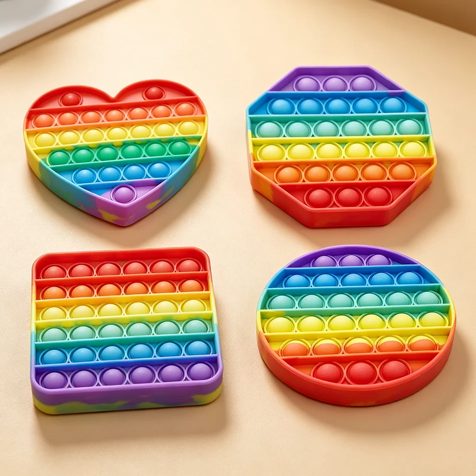 Hot Selling Rainbow Square Push Bubble Fidget Toys, Color Learning Educational Tools, Stress Relief Sensory Toys for Kids
