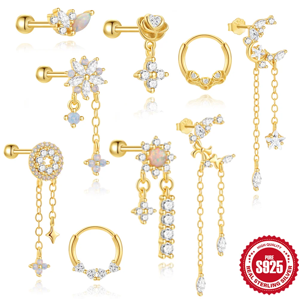 

ROXI стерлингового серебра 925 пробы цветок/звезда луна кисточка для женщин аллергенные серьги 1 шт. 18-каратное золото Plata серьги-гвоздики для пирсинга