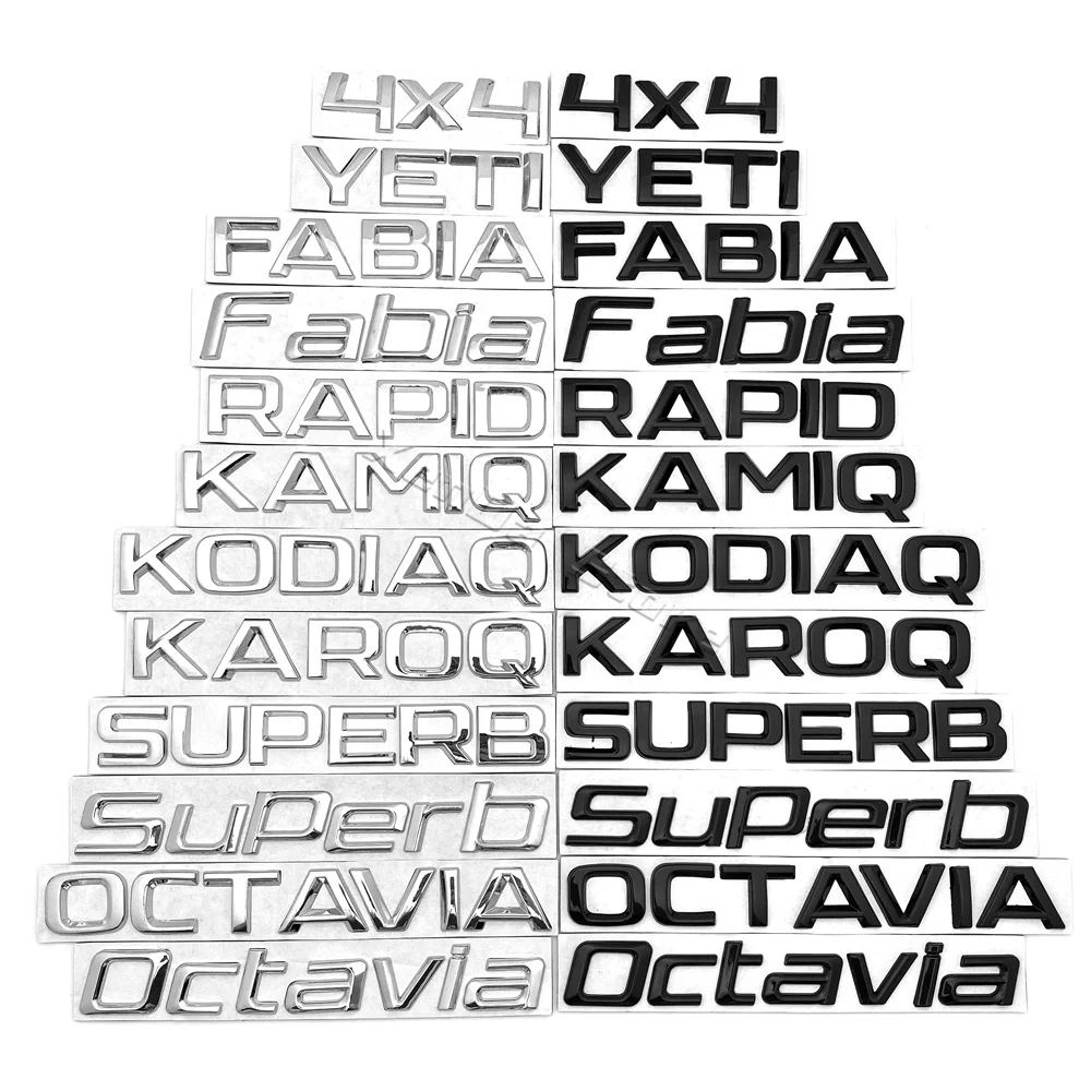 

Metal Car Letters Rear Trunk Decals Emblem Badge Logo Sticker For Skoda Octavia Superb RAPID FABIA KAMIQ KAROQ KODIAQ YETI 4X4