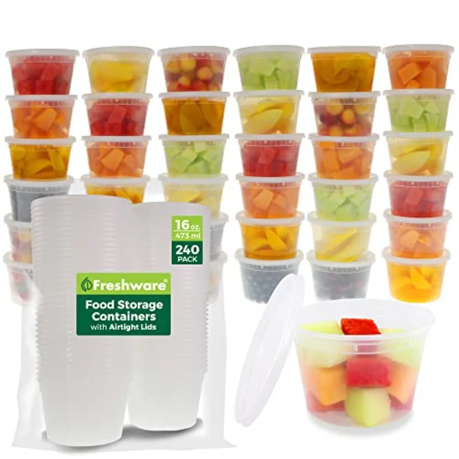 

Food Storage Containers [240 Set] 16 oz Plastic Deli Containers with Lids Slime Soup Meal Prep Containers BPA Free Stackable Le