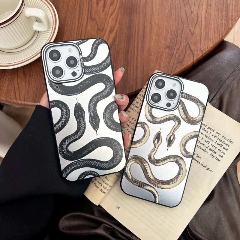 Luxury Viper Snake Gold Phone Case for iPhone 11 12 13 14 15 16 Pro Max Plus Black Mamba Electroplating dazzling colors Cover