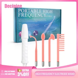 4in1 High Frequency Electrode Wand w/Neon Electrotherapy Glass Tube Acne Spot Remover Home Spa Beauty Device Facial Therapy Wand