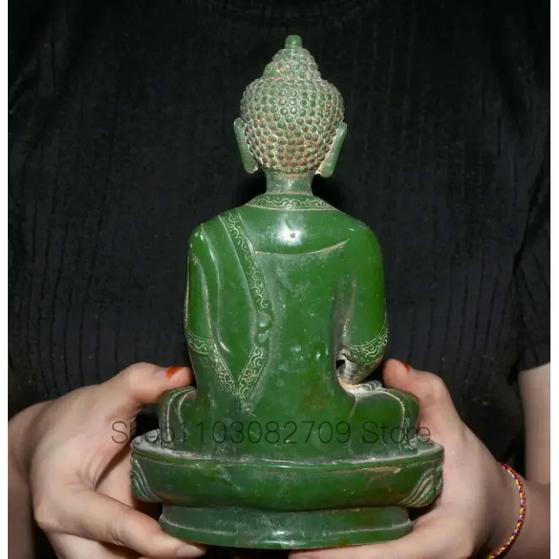 Imagem -06 - Jade Verde Natural Esculpida Buda Lotus Estátua Shakyamuni Amitabha Old Tibet 88