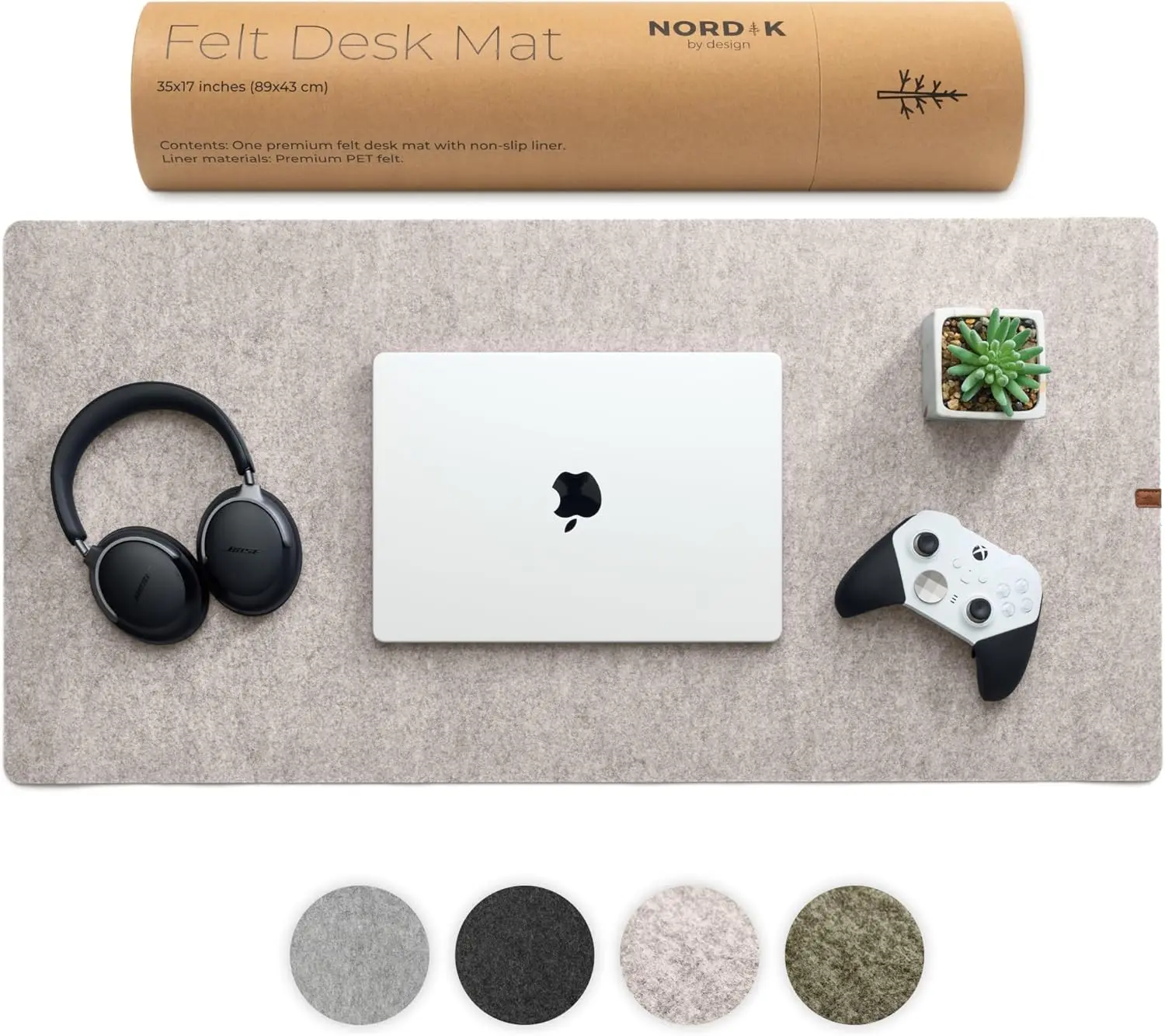 Nordik Large Felt Desk Mat – Stone Oat Beige – 35 x 17 inch – Computer Desk Mat – Keyboard and Mouse Pad – Large D