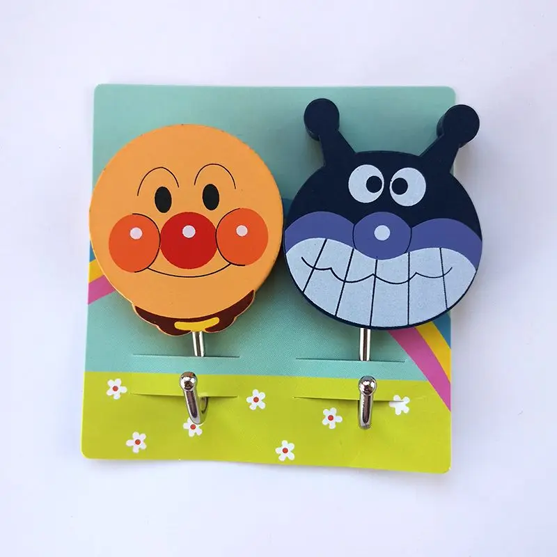 Kawaii Anime Cartoon Anpanman Baikinman Hook Creative Wooden Cute Wall Adhesive Hook for Boys and Girls Holiday Peripheral Gifts