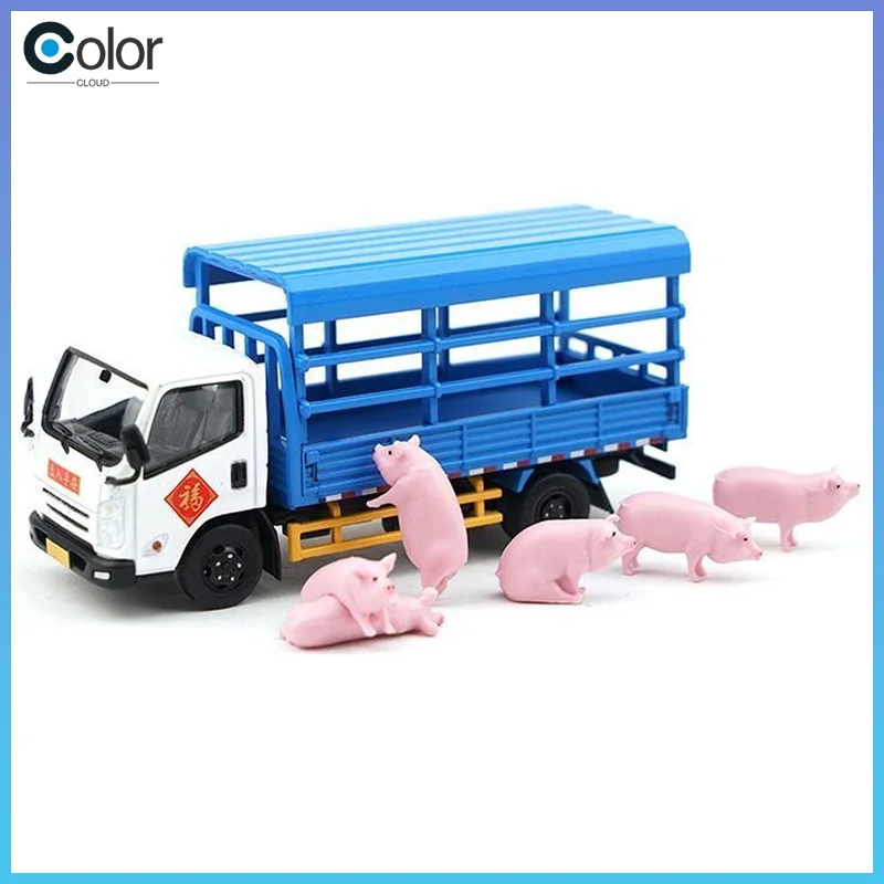 

Коллекционная модель-игрушка: Набор из литых под давлением металлических машинок JMC Kairui (1/64) — легкий грузовик для перевозки скота с фигурками свиней