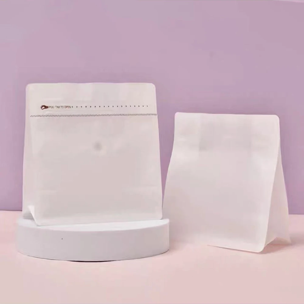 Image of 50 Stück Transparente Weiße Baumwollpapier-Feuchtigkeitsschutzbeutel für Nüsse, Quadratische Kaffeebohnen-Tasche mit Ventil und Reißverschluss, Lebensmittelverpackungs-Aufbewahrungsbeutel