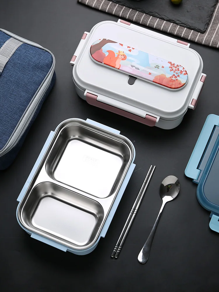 Large Bento Box Set Heated Compartments Thermos Lunch Container Man Stainless Steel Picks Lonchera Termica Lunchbox Kids AC50LB