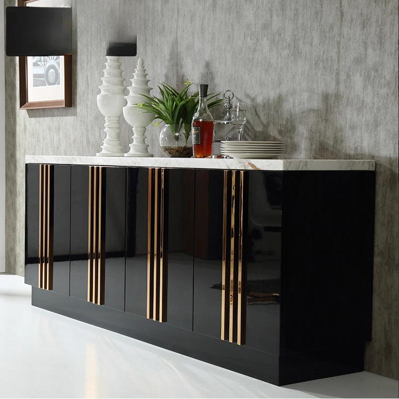 NEW Modern Light Luxury Dining Side Cabinet Locker Natural Marble Countertop