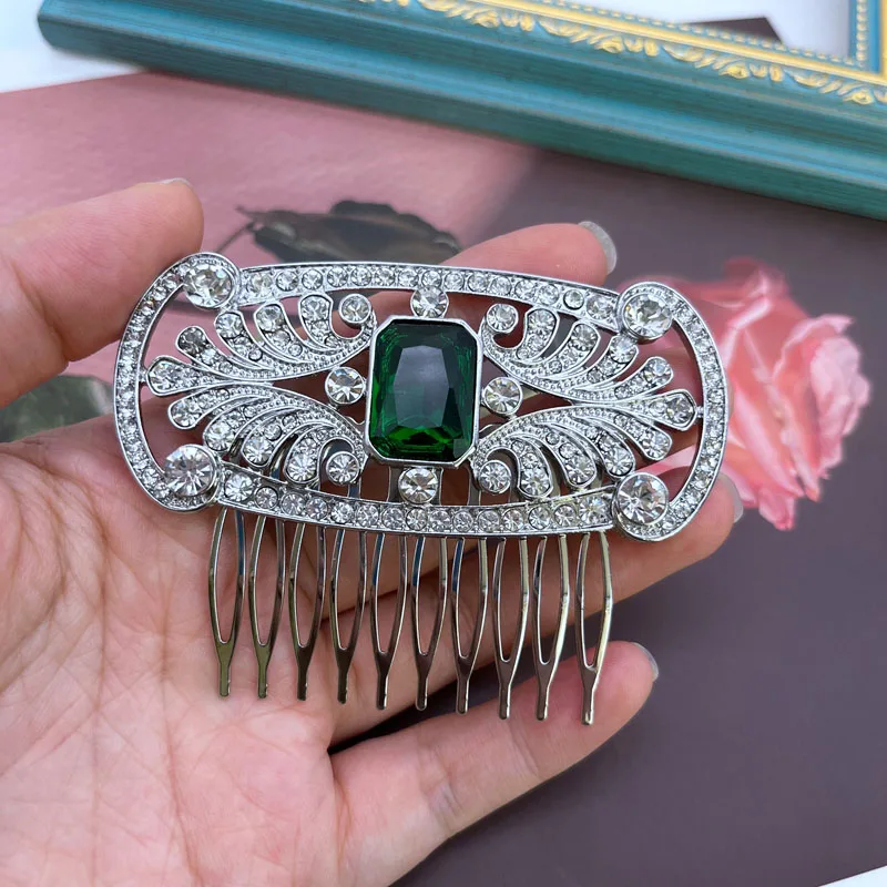 Glass Stone Combs Hair Jewelry For Women Blue Green Vintage Wedding Party Accessories