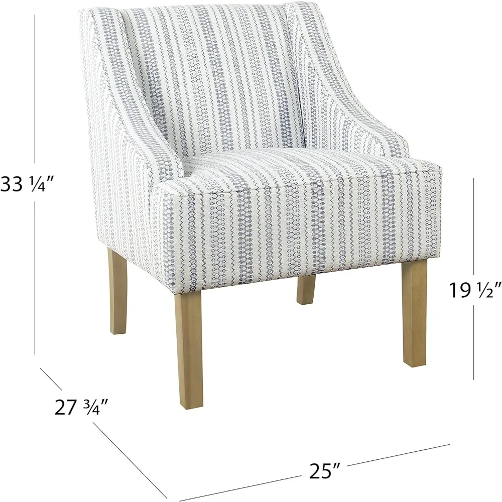 Velvet Swoop Arm Accent Chair, Blue and White farmhouse stripe