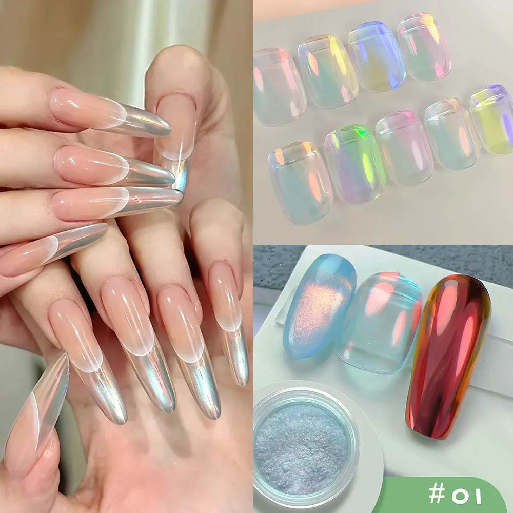 1Jar Multi-Color Aurora Chrome Nail Powder Holographic Iridescent Mirror Effect Nail Pigment Shimmer Mermaid Manicure Art Dust11