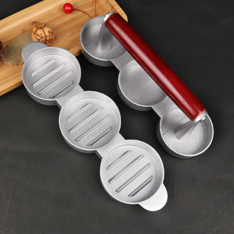 مكابس همبرغر صغيرة غير لاصقة 3 فتحة فطائر برجر صغيرة الصحافة الثلاثي لحوم البقر برغر صانع قالب آلة اللحوم اكسسوارات المطبخ