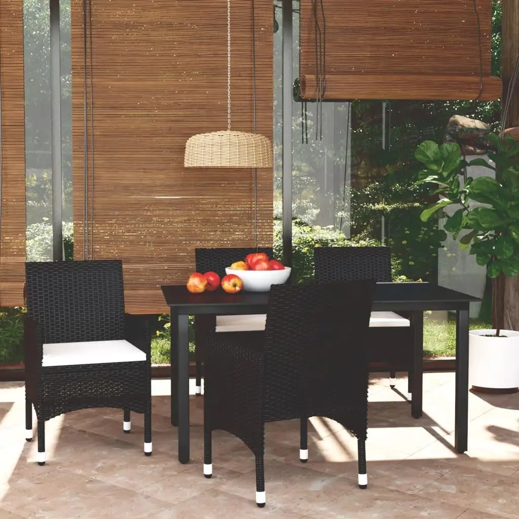 5-Piece Patio Dining Set with Cushions - Stylish Black Poly Rattan Outdoor Furniture