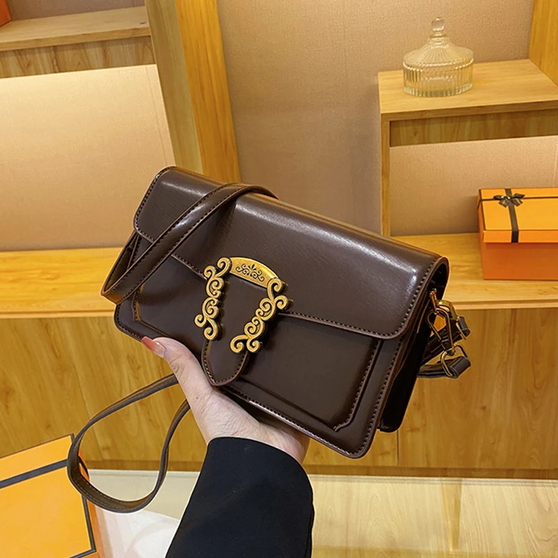 2024 new design retro french style solid PU women shoulder bag classic square small crossbody bag lady outfit versatile tote